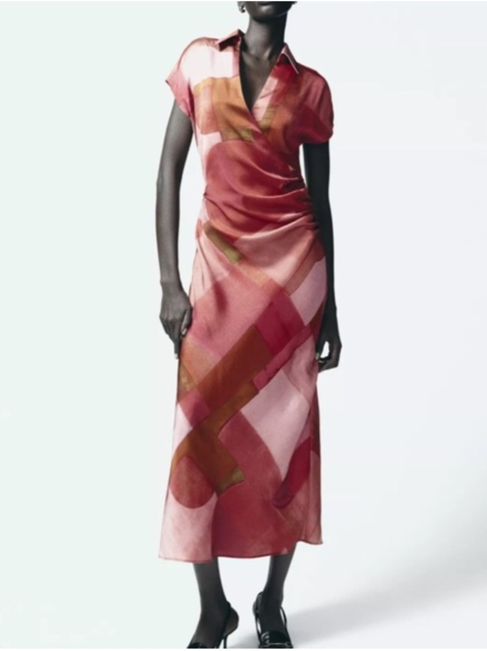 Zara Pink Geometric Print Satin Dress Size M